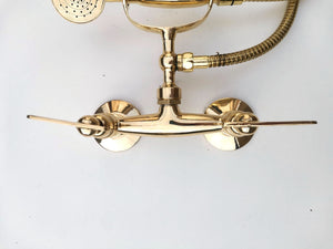Unlacquered Brass Shower System with Telephone Handheld | Wall Mounted Vintage Brass Shower Set