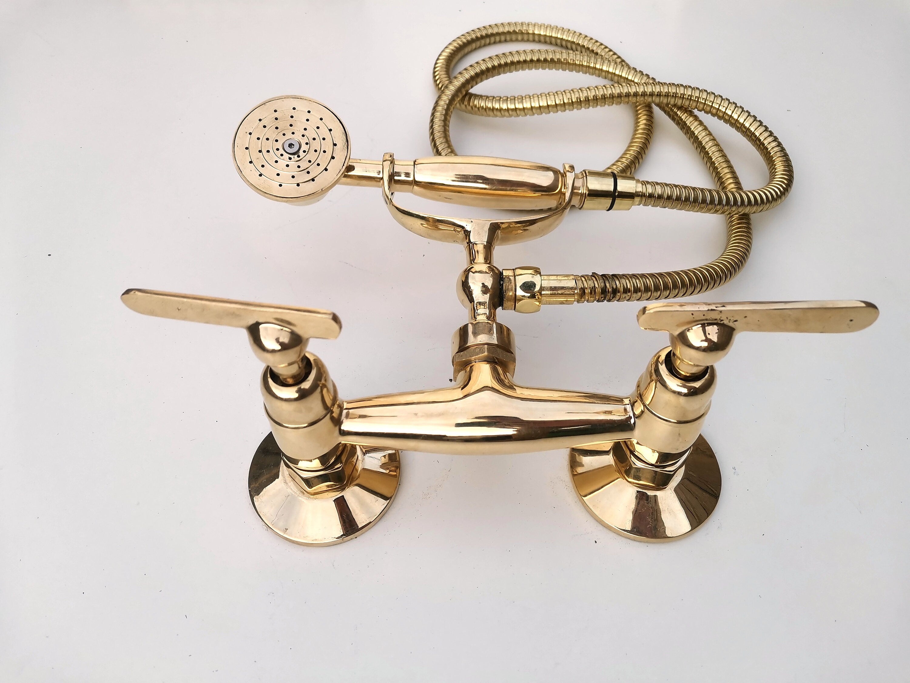 Unlacquered Brass Shower System with Telephone Handheld | Wall Mounted Vintage Brass Shower Set