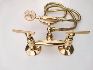 Unlacquered Brass Shower System with Telephone Handheld | Wall Mounted Vintage Brass Shower Set