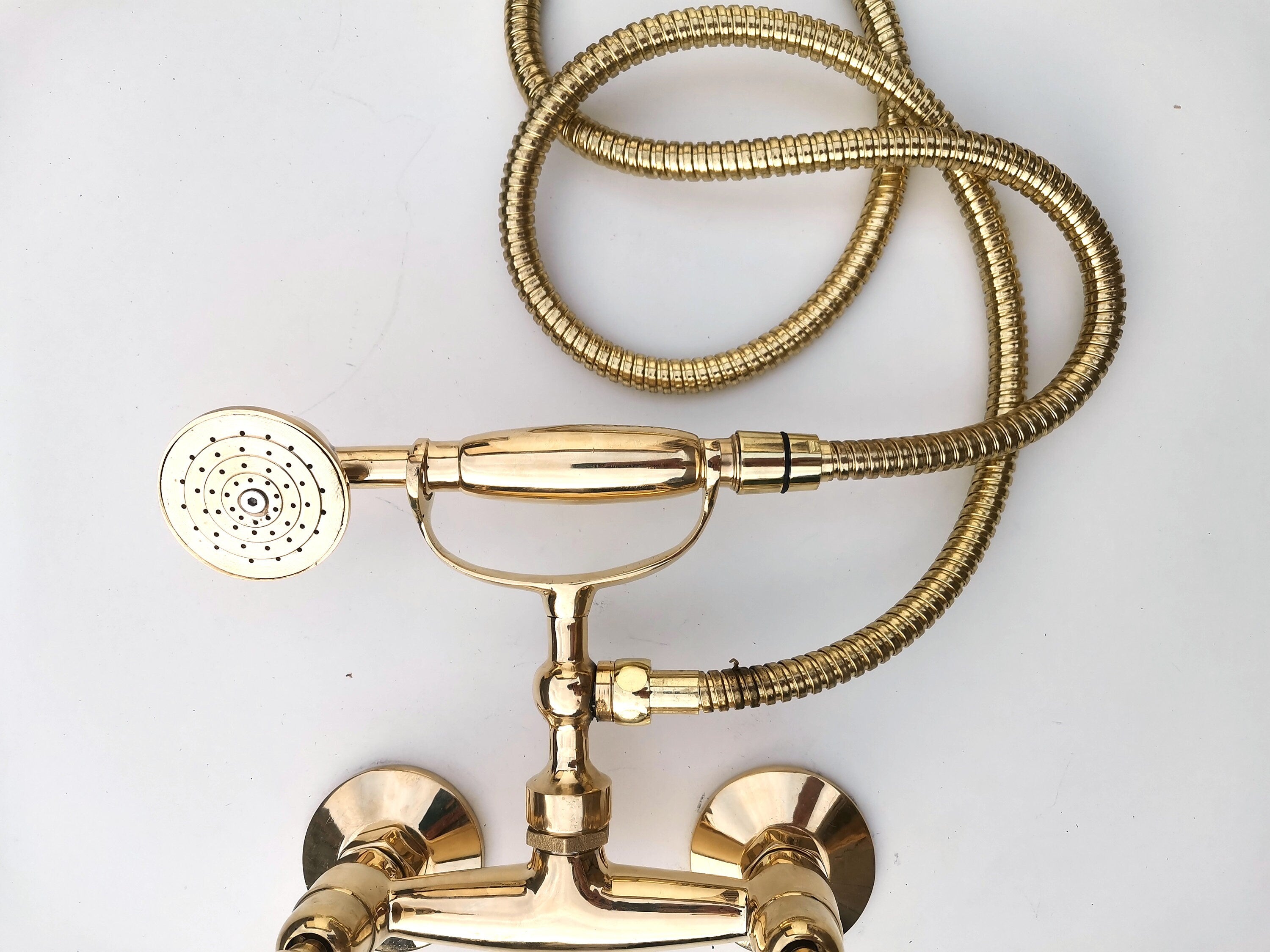 Unlacquered Brass Shower System with Telephone Handheld | Wall Mounted Vintage Brass Shower Set
