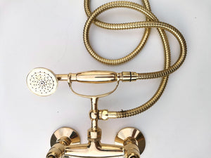Unlacquered Brass Shower System with Telephone Handheld | Wall Mounted Vintage Brass Shower Set
