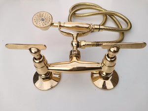 Unlacquered Brass Shower System with Telephone Handheld | Wall Mounted Vintage Brass Shower Set