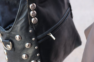 Black Polka dot Studded tote bag, Black dot Studded bag, Studded leather handbag, Black leather studded bag, Black gothic rivets Leather Bag