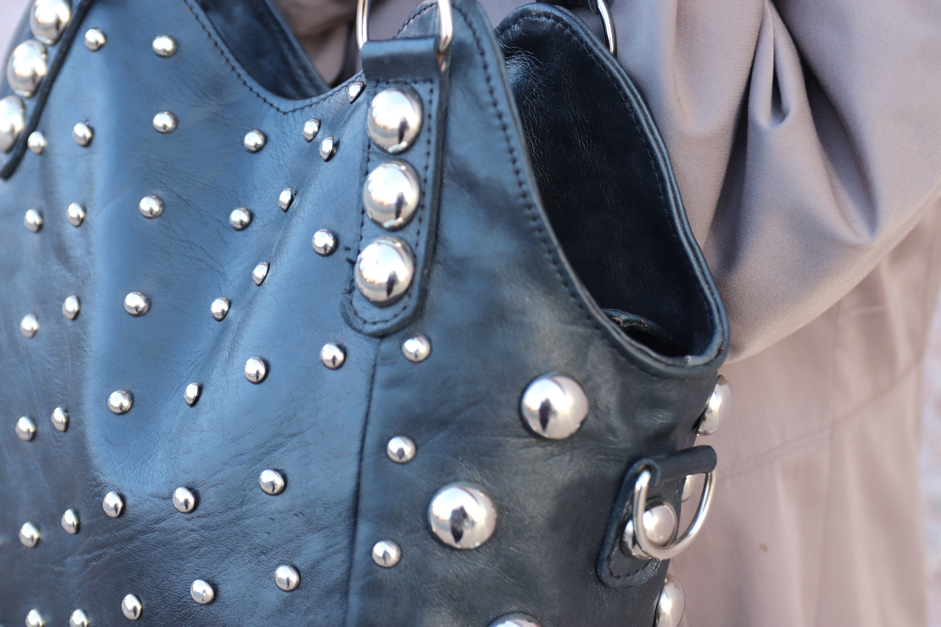 Black Polka dot Studded tote bag, Black dot Studded bag, Studded leather handbag, Black leather studded bag, Black gothic rivets Leather Bag