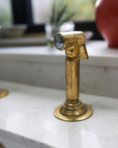 Solid Brass Bridge Kitchen Faucet with Straight Legs – Unlacquered Moroccan Brass Sink Tap with Optional Spraye