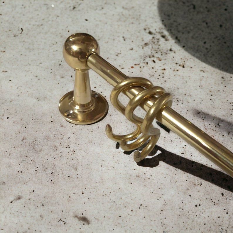 Brass Wall Pot Rack Kitchen Storage , pot hanging rack ceiling , Unlacquered Brass Wall Mounted Pot Rack , Brass Kitchen Rail with Hooks