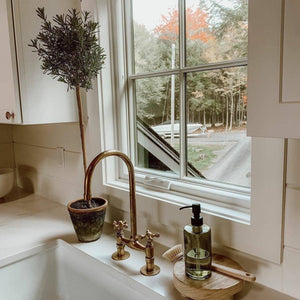 Solid Brass Bridge Kitchen Faucet with Straight Legs – Unlacquered Moroccan Brass Sink Tap with Optional Spraye