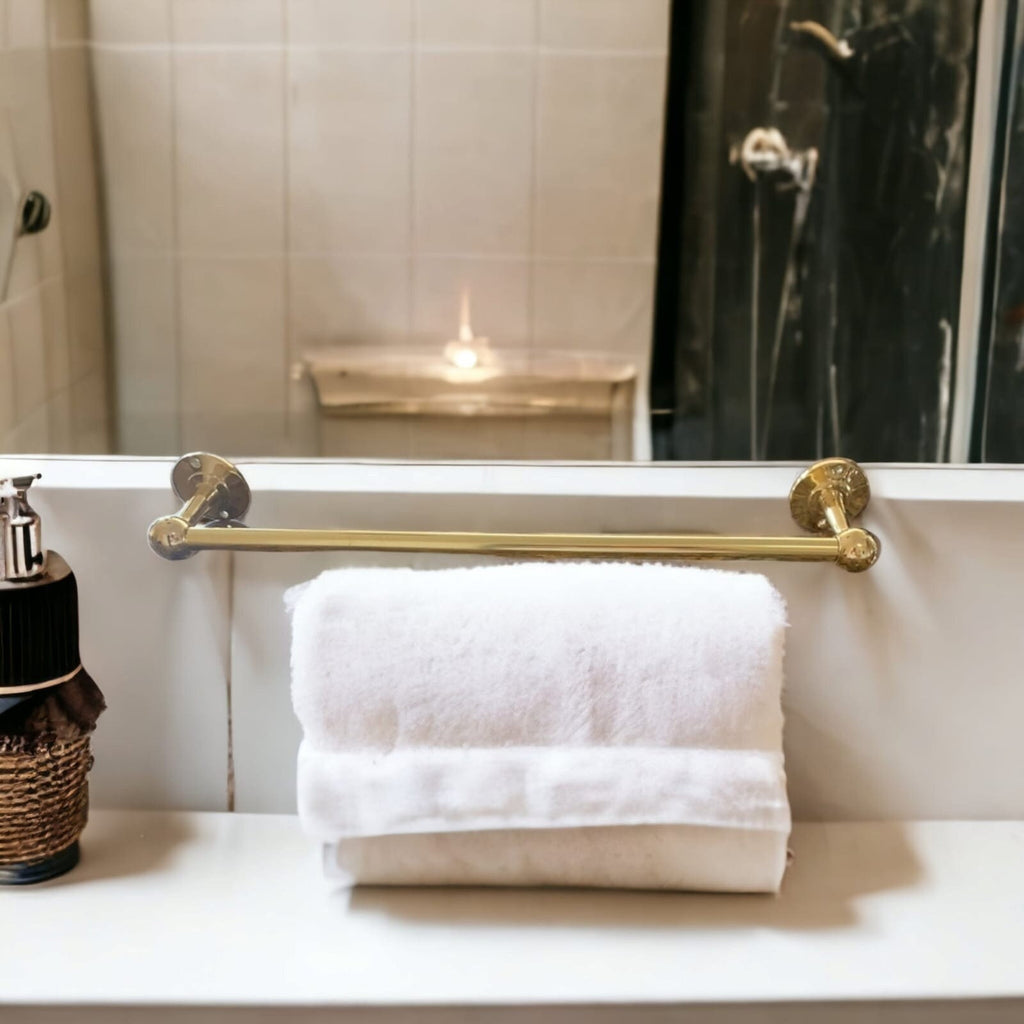 Handmade Brass Towel Rail | Unlacquered Brass Towel Holder | Vintage Bathroom Towel Bar
