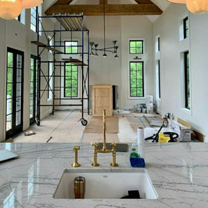 Solid Brass Bridge Kitchen Faucet with Straight Legs – Unlacquered Moroccan Brass Sink Tap with Optional Spraye