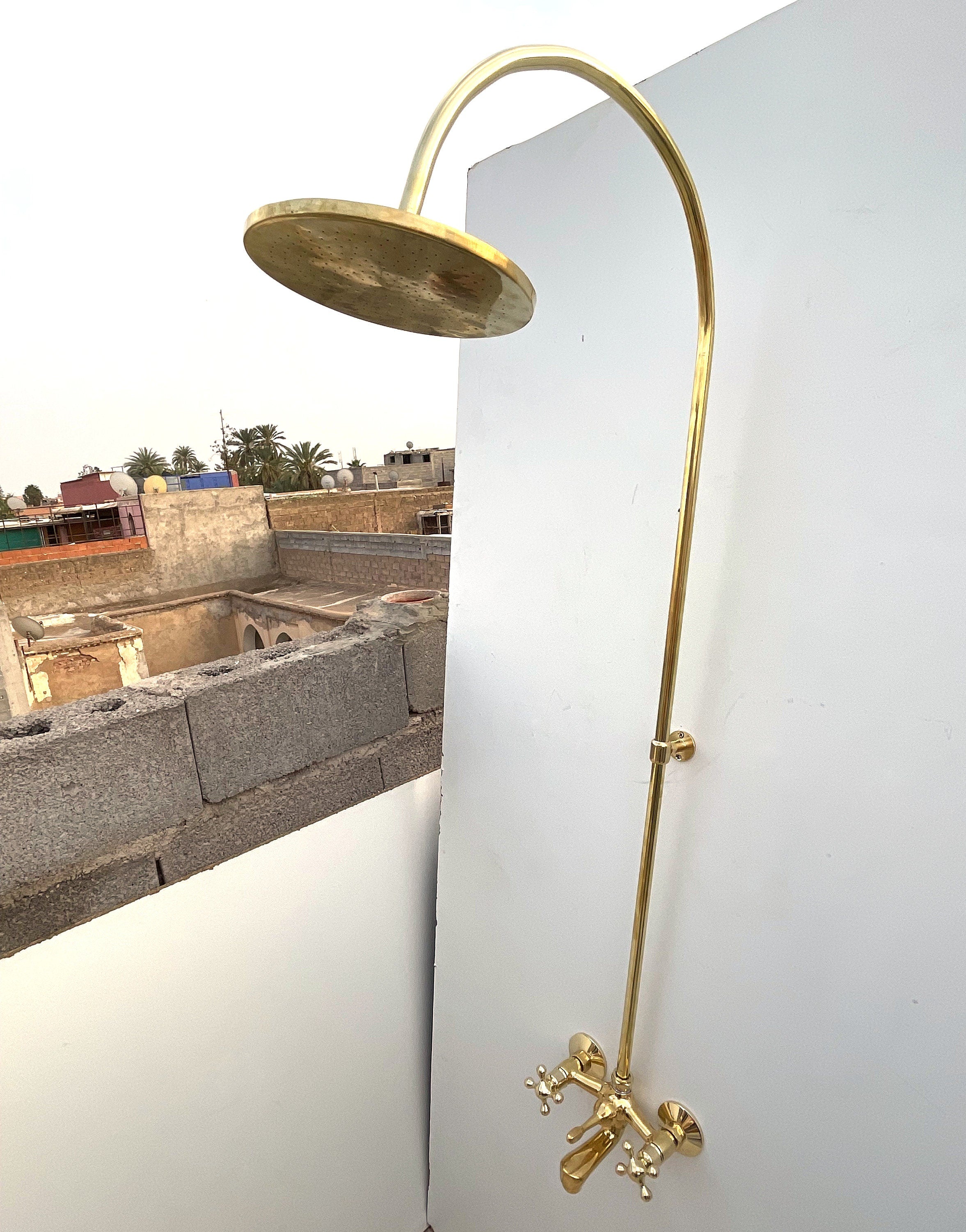 Shower System with Tub Filler & Vintage Shower Head | Handmade Moroccan Solid Brass