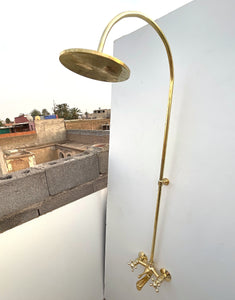 Shower System with Tub Filler & Vintage Shower Head | Handmade Moroccan Solid Brass