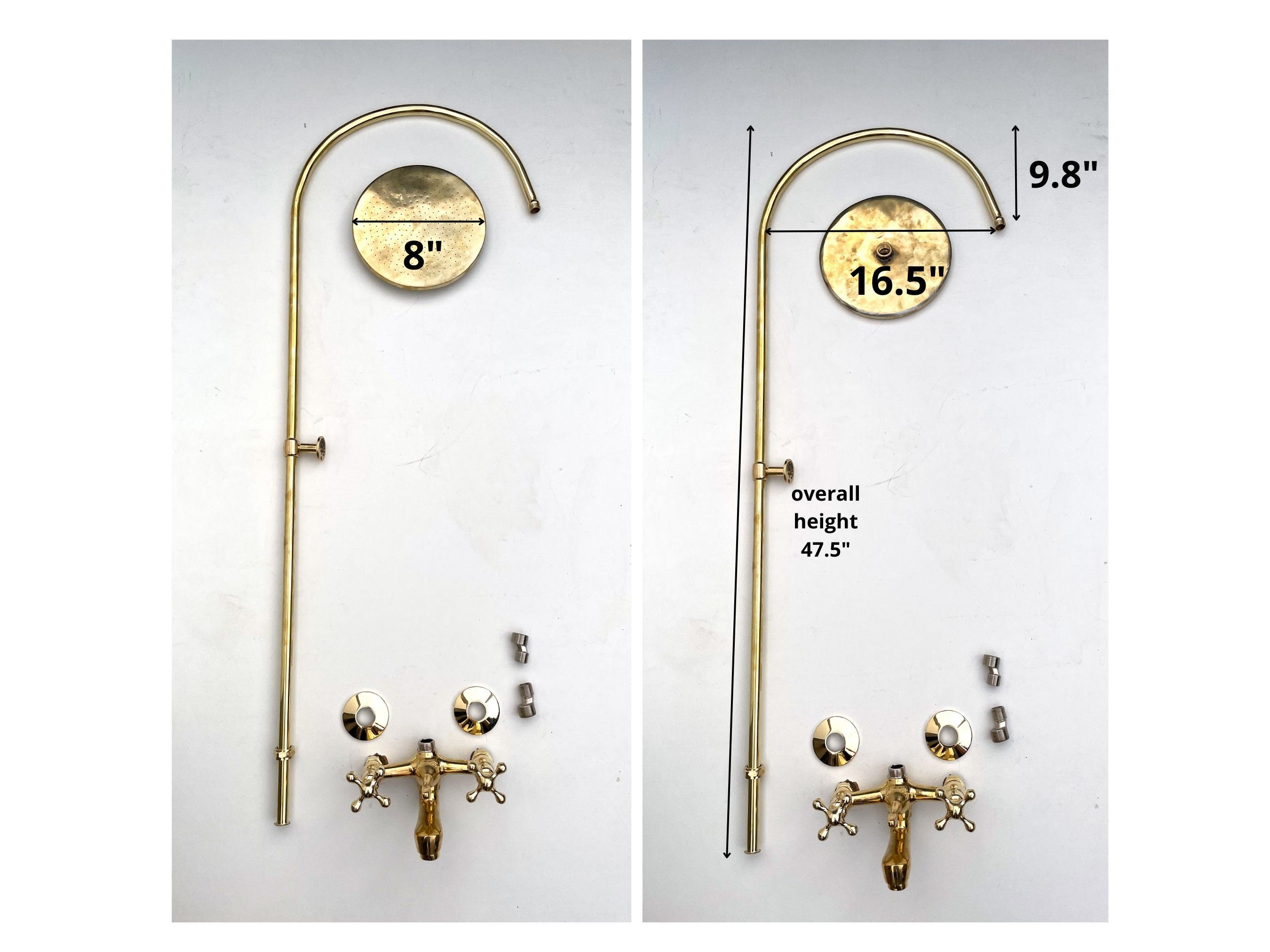 Shower System with Tub Filler & Vintage Shower Head | Handmade Moroccan Solid Brass