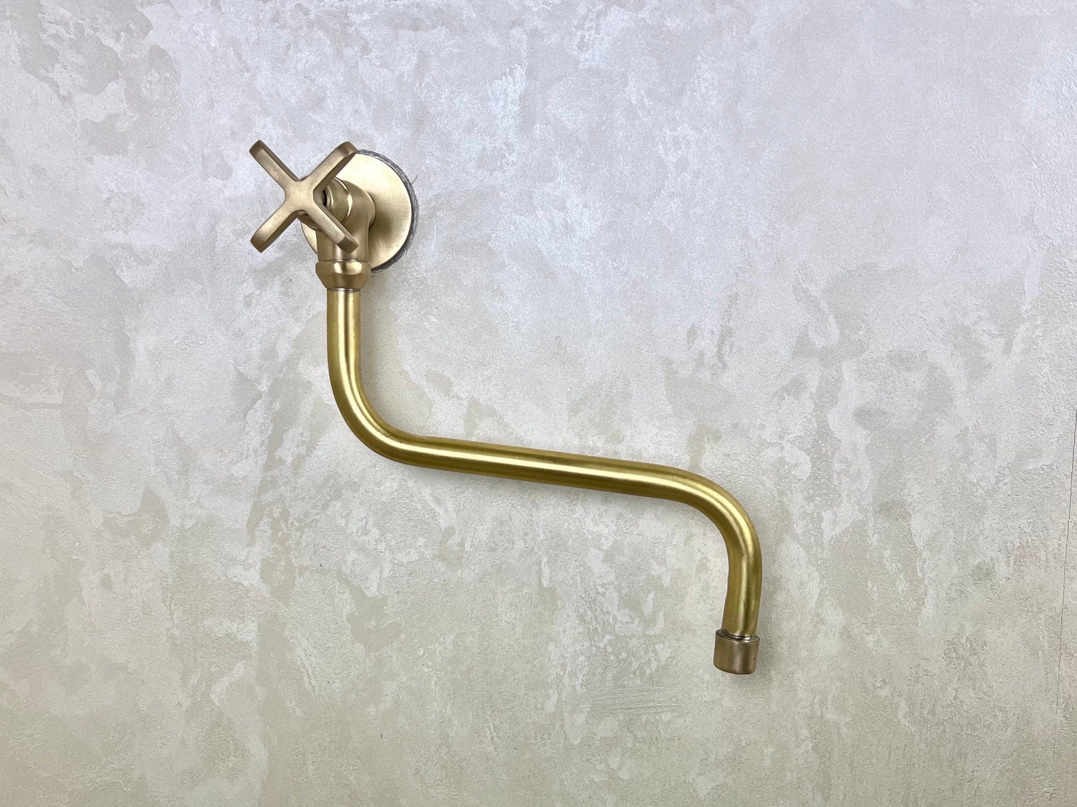 Unlacquered Brass Pot Filler Faucet – Single Handle Solid Brass Kitchen Faucet, Traditional Style for Kitchen Use