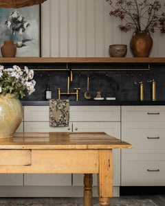 Unlacquered Brass Bridge Kitchen Faucet with Ball Center – Dual Handle Vintage Farmhouse Tap