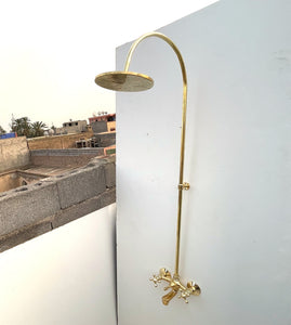 Shower System with Tub Filler & Vintage Shower Head | Handmade Moroccan Solid Brass