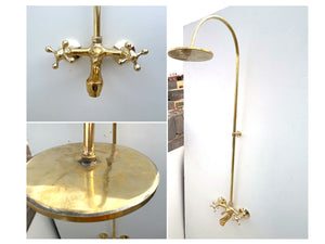 Shower System with Tub Filler & Vintage Shower Head | Handmade Moroccan Solid Brass