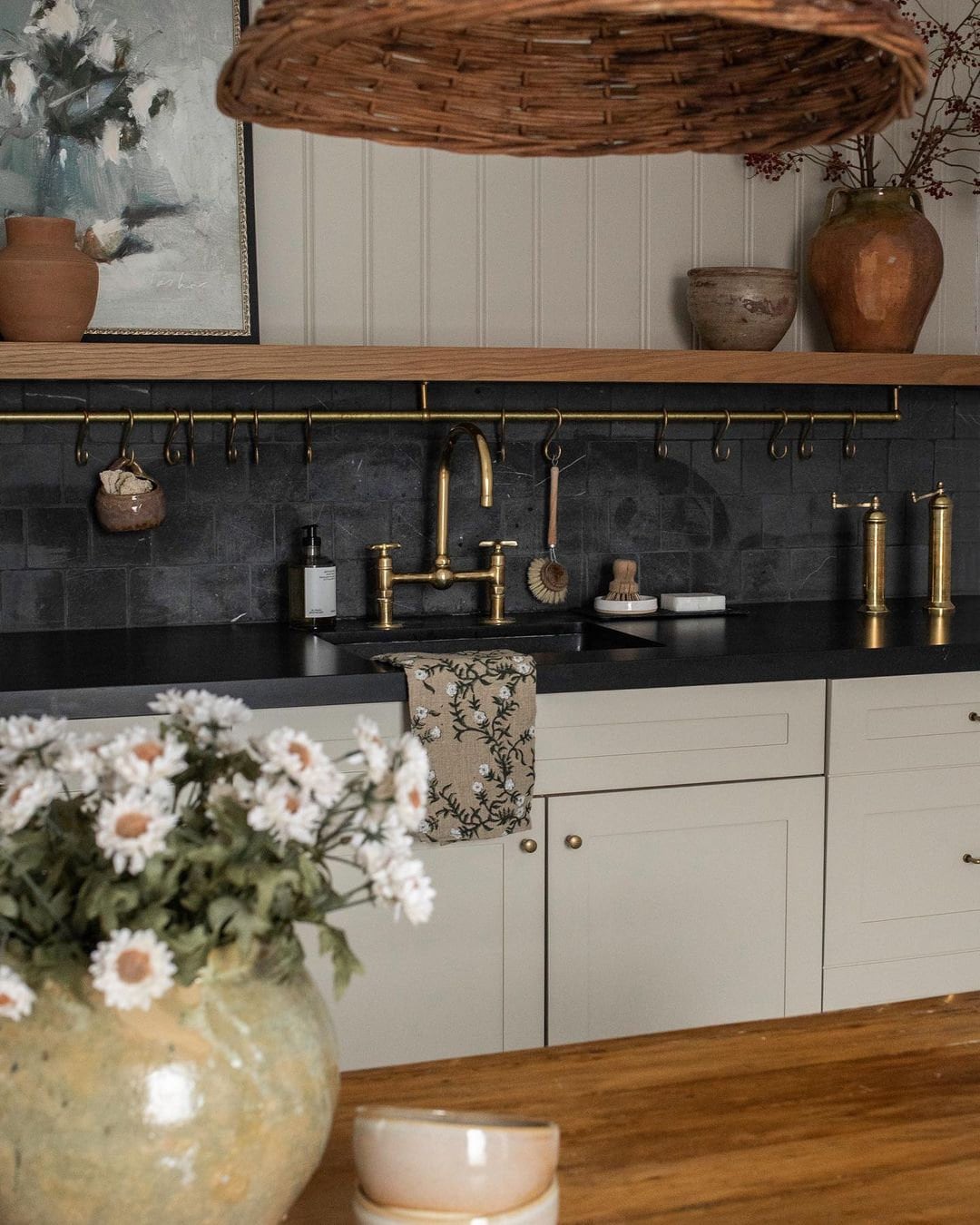 Unlacquered Brass Bridge Kitchen Faucet with Ball Center – Dual Handle Vintage Farmhouse Tap