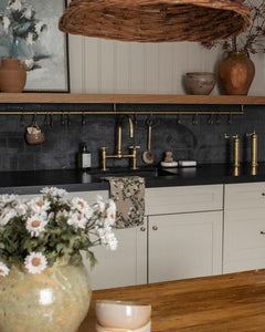 Unlacquered Brass Bridge Kitchen Faucet with Ball Center – Dual Handle Vintage Farmhouse Tap