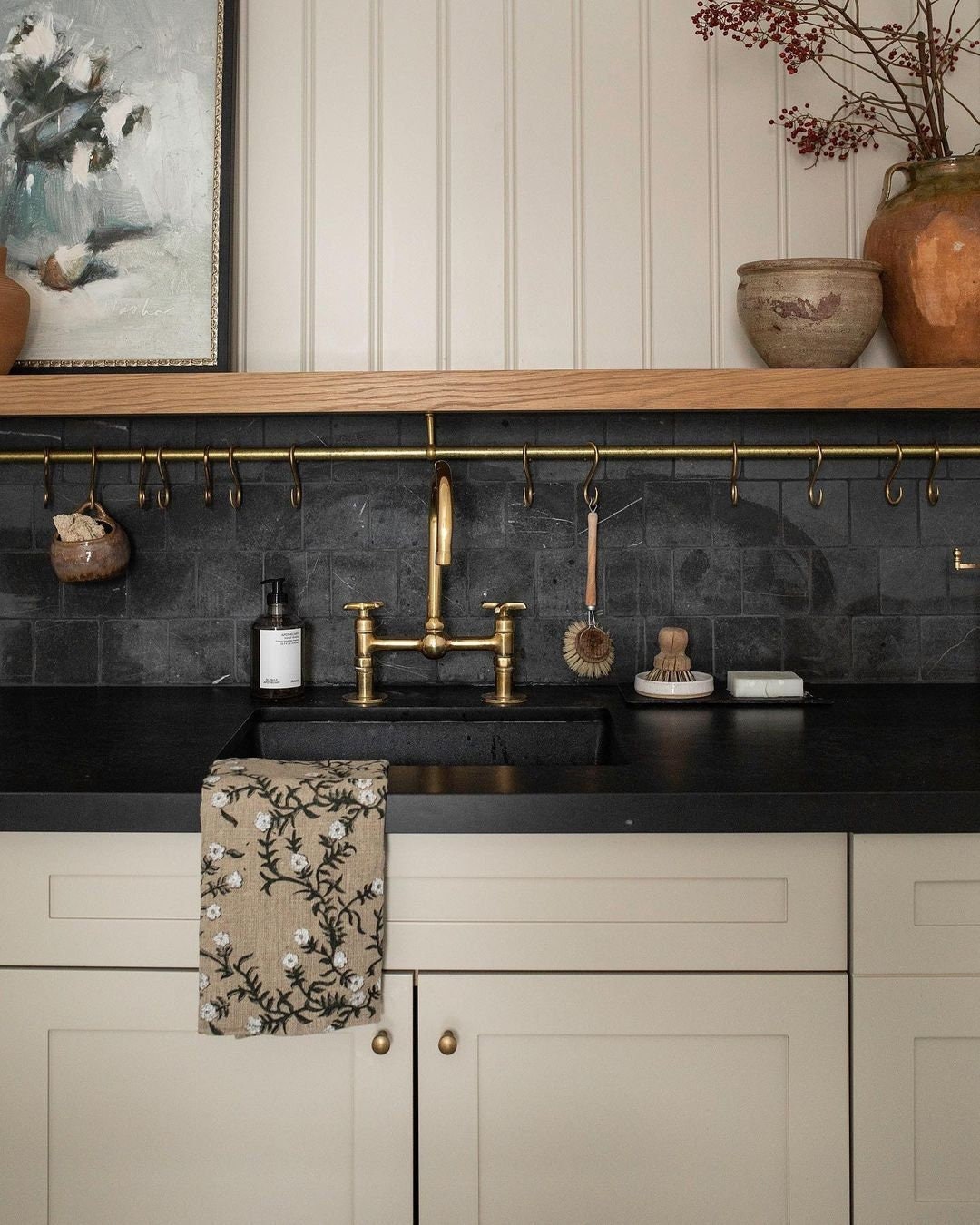 Unlacquered Brass Bridge Kitchen Faucet with Ball Center – Dual Handle Vintage Farmhouse Tap