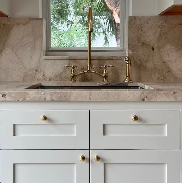 Victorian Unlacquered Brass Bridge Kitchen Faucet with Side Sprayer – Antique Farmhouse Style