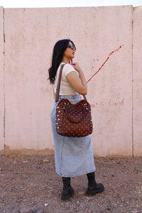 Dot Studded tote bag, Studded leather handbag, Polka dot Studded tote bag, Moroccan Black leather studded bag, gothic rivets Leather Bag