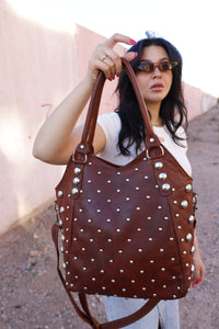 Dot Studded tote bag, Studded leather handbag, Polka dot Studded tote bag, Moroccan Black leather studded bag, gothic rivets Leather Bag