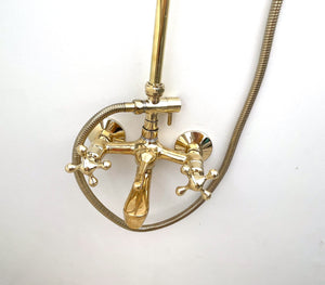 Handmade Unlacquered Brass Outdoor Shower System with Handheld & Rain Shower Head
