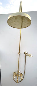 Handmade Unlacquered Brass Outdoor Shower System with Handheld & Rain Shower Head