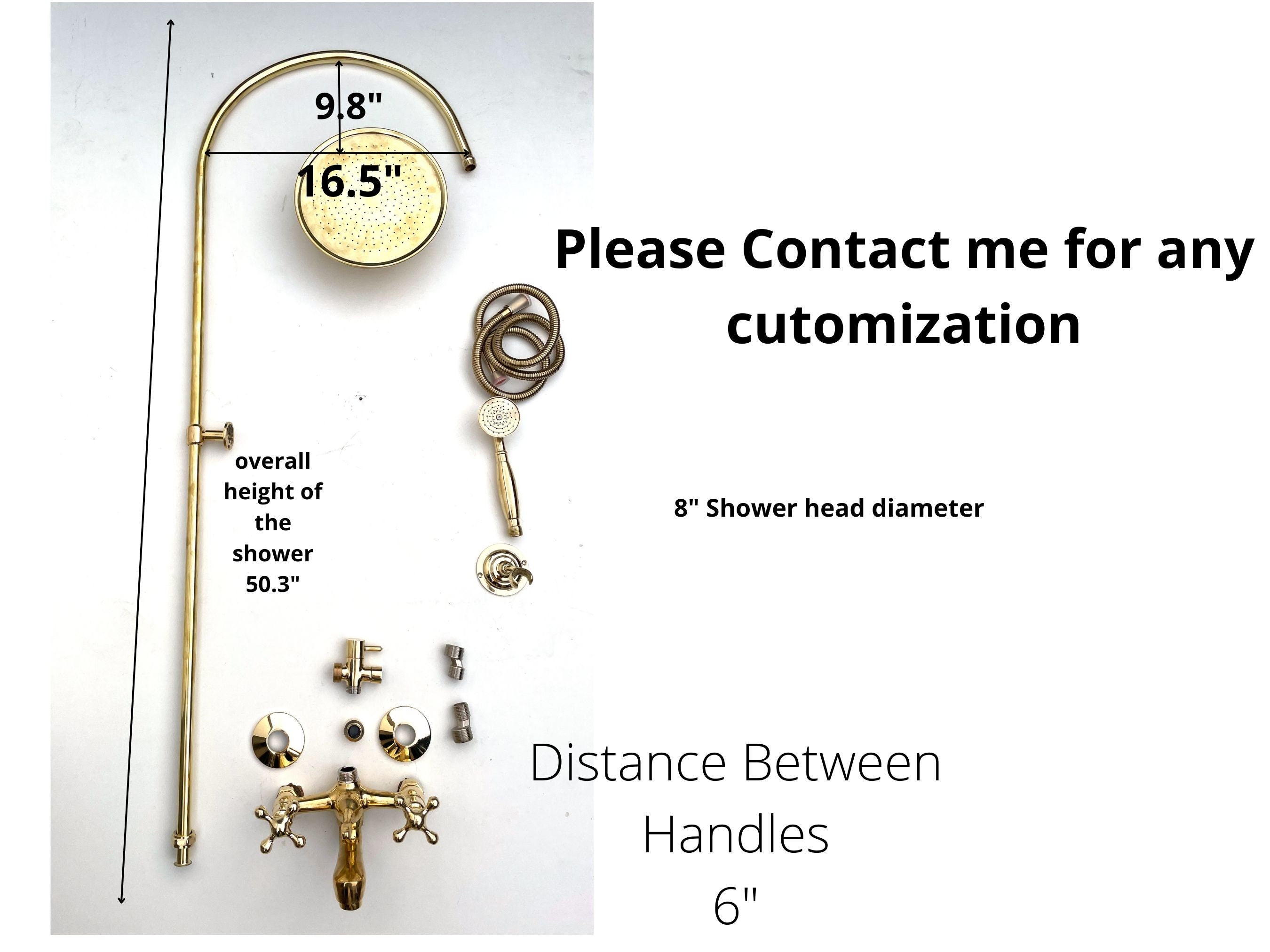 Handmade Unlacquered Brass Outdoor Shower System with Handheld & Rain Shower Head