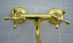Kitchen Faucet with Double Cross Handles & 8-Inch Swivel Spout – Handmade Vintage Hot & Cold Mixer