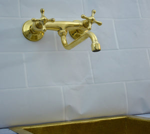 Kitchen Faucet with Double Cross Handles & 8-Inch Swivel Spout – Handmade Vintage Hot & Cold Mixer