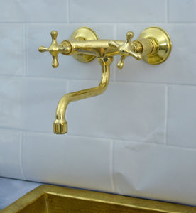 Kitchen Faucet with Double Cross Handles & 8-Inch Swivel Spout – Handmade Vintage Hot & Cold Mixer