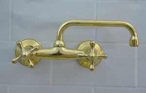 Solid Wall Mount Faucet with Short Square Spout | Handmade in Morocco | 2-Handle Brass Tap