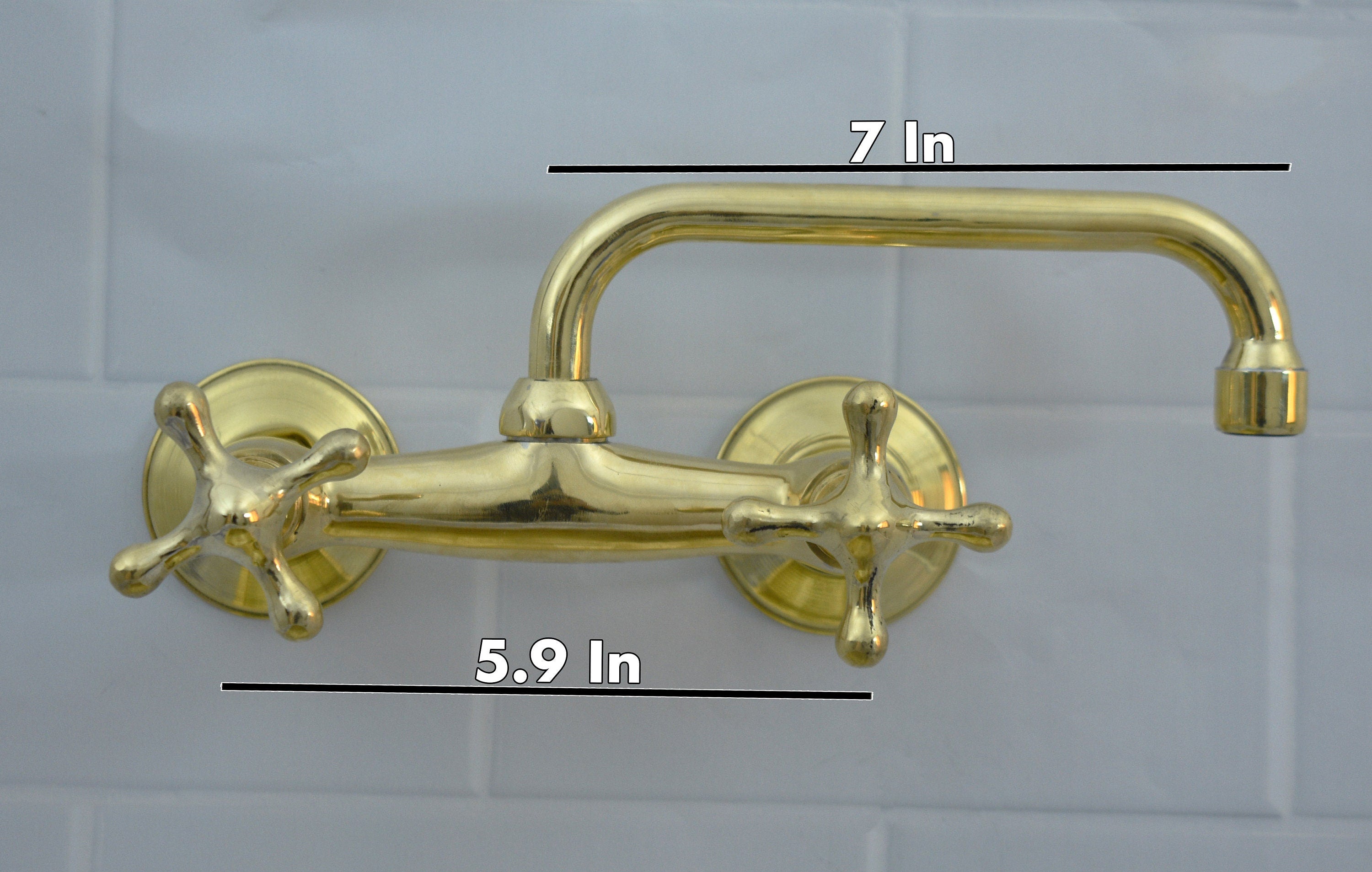Solid Wall Mount Faucet with Short Square Spout | Handmade in Morocco | 2-Handle Brass Tap