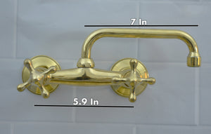 Solid Wall Mount Faucet with Short Square Spout | Handmade in Morocco | 2-Handle Brass Tap