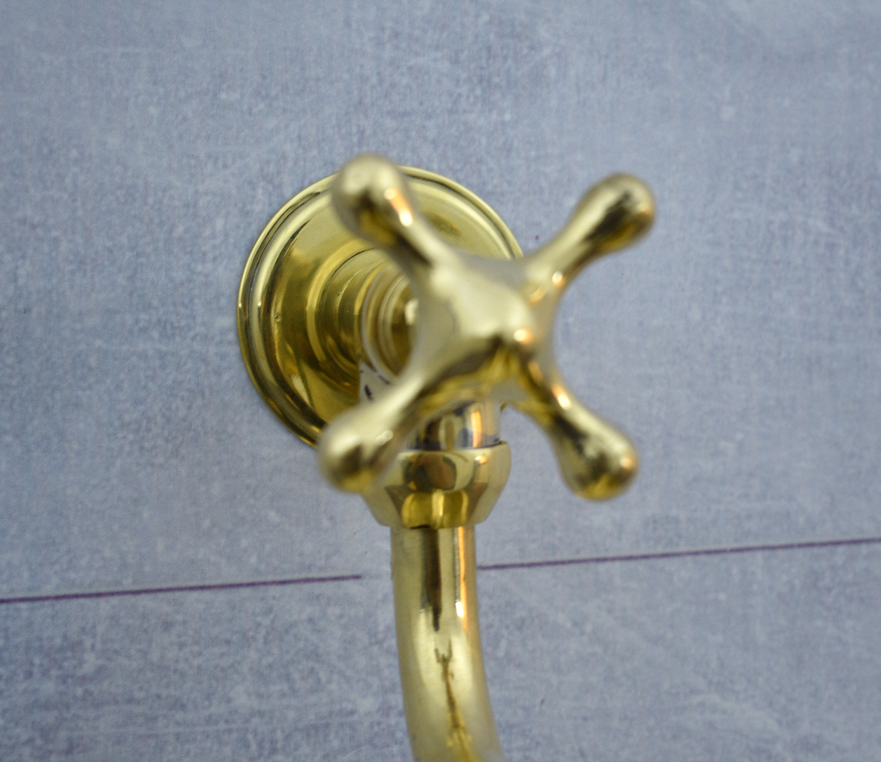Solid Unlacquered Brass Pot Filler Kitchen Faucet – Wall Mounted Faucet with Cross Handle