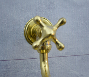 Solid Unlacquered Brass Pot Filler Kitchen Faucet – Wall Mounted Faucet with Cross Handle