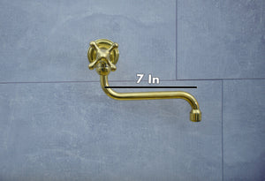 Solid Unlacquered Brass Pot Filler Kitchen Faucet – Wall Mounted Faucet with Cross Handle