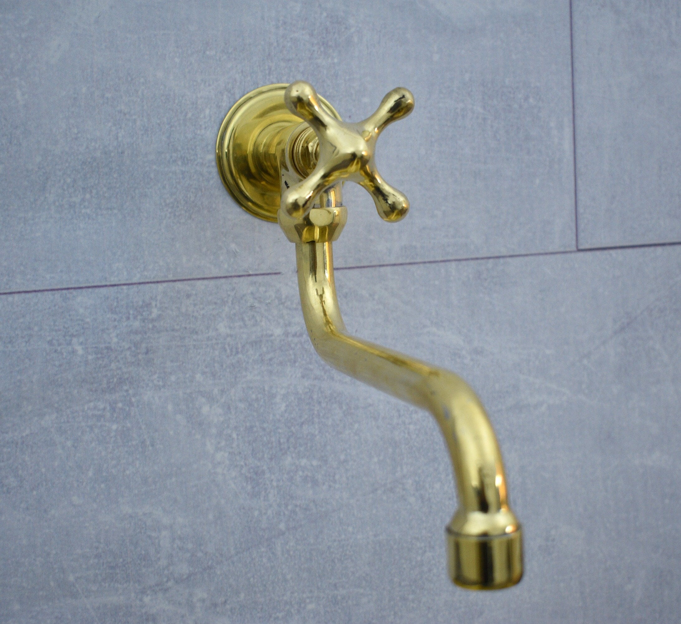 Solid Unlacquered Brass Pot Filler Kitchen Faucet – Wall Mounted Faucet with Cross Handle
