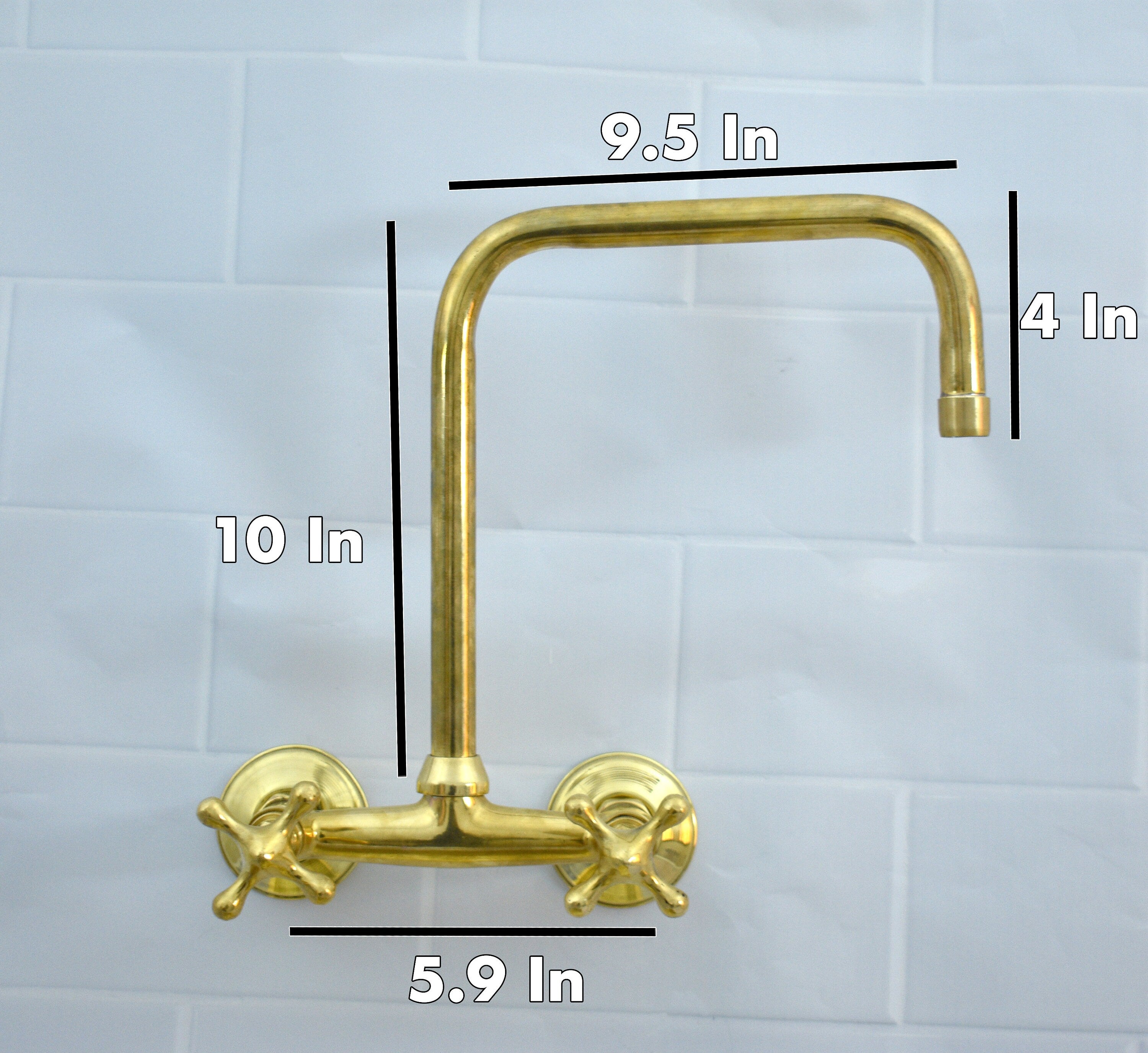Unlacquered Brass Kitchen Faucet – Vintage Wall Mounted Bridge Faucet with Square Spout