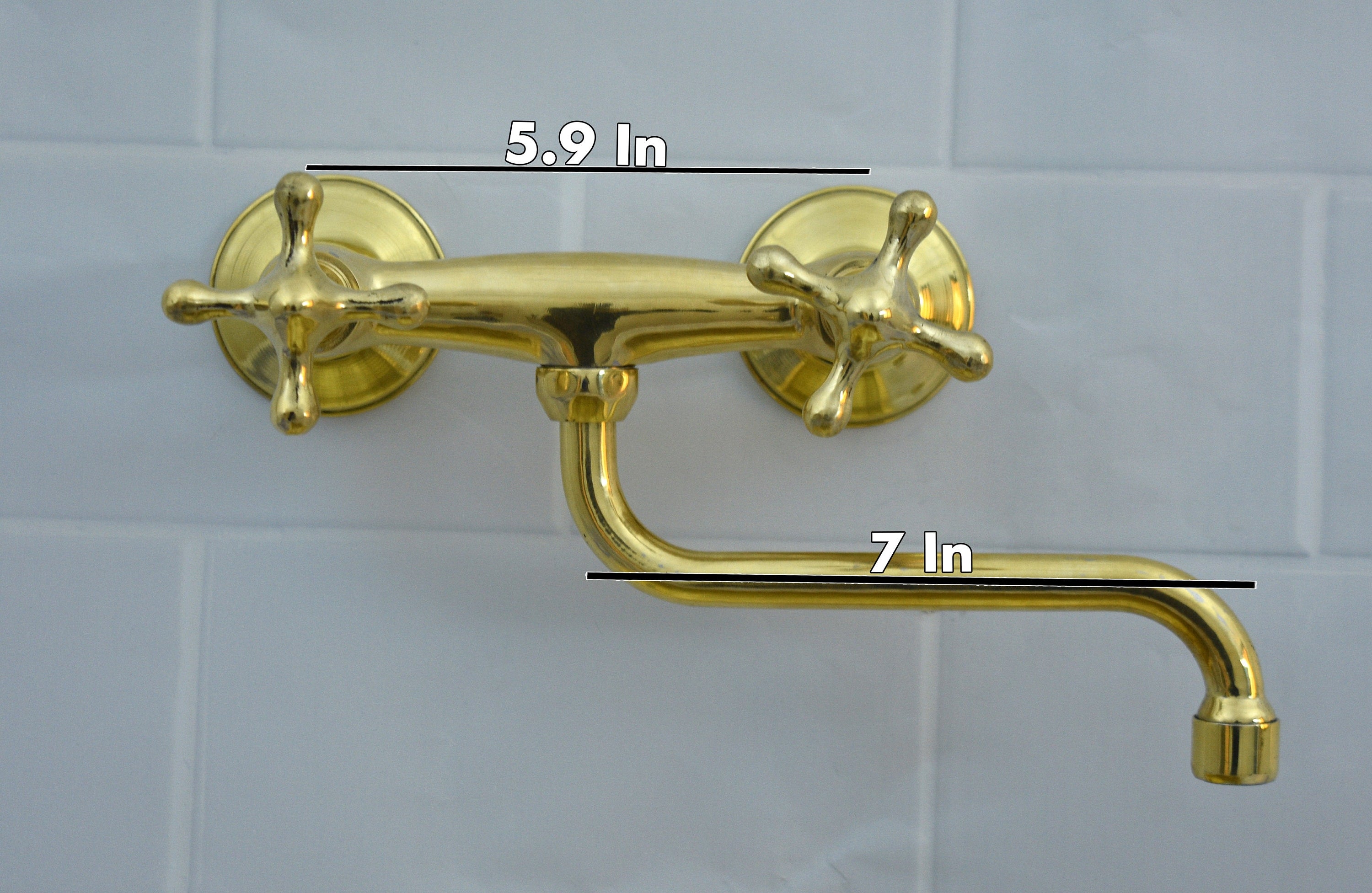 Kitchen Faucet with Double Cross Handles & 8-Inch Swivel Spout – Handmade Vintage Hot & Cold Mixer