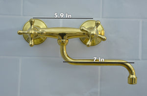 Kitchen Faucet with Double Cross Handles & 8-Inch Swivel Spout – Handmade Vintage Hot & Cold Mixer