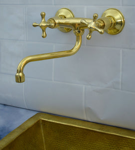Kitchen Faucet with Double Cross Handles & 8-Inch Swivel Spout – Handmade Vintage Hot & Cold Mixer