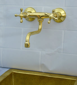 Kitchen Faucet with Double Cross Handles & 8-Inch Swivel Spout – Handmade Vintage Hot & Cold Mixer