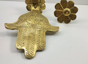 Unlaquered Brass Vintage Moroccan Hamsa Hand Door Knocker