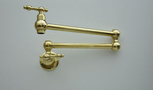 Solid Brass Pot Filler Faucet – Brass Wall Mount Kitchen Faucet | 21” Stove Pot Filler with Dual Handles