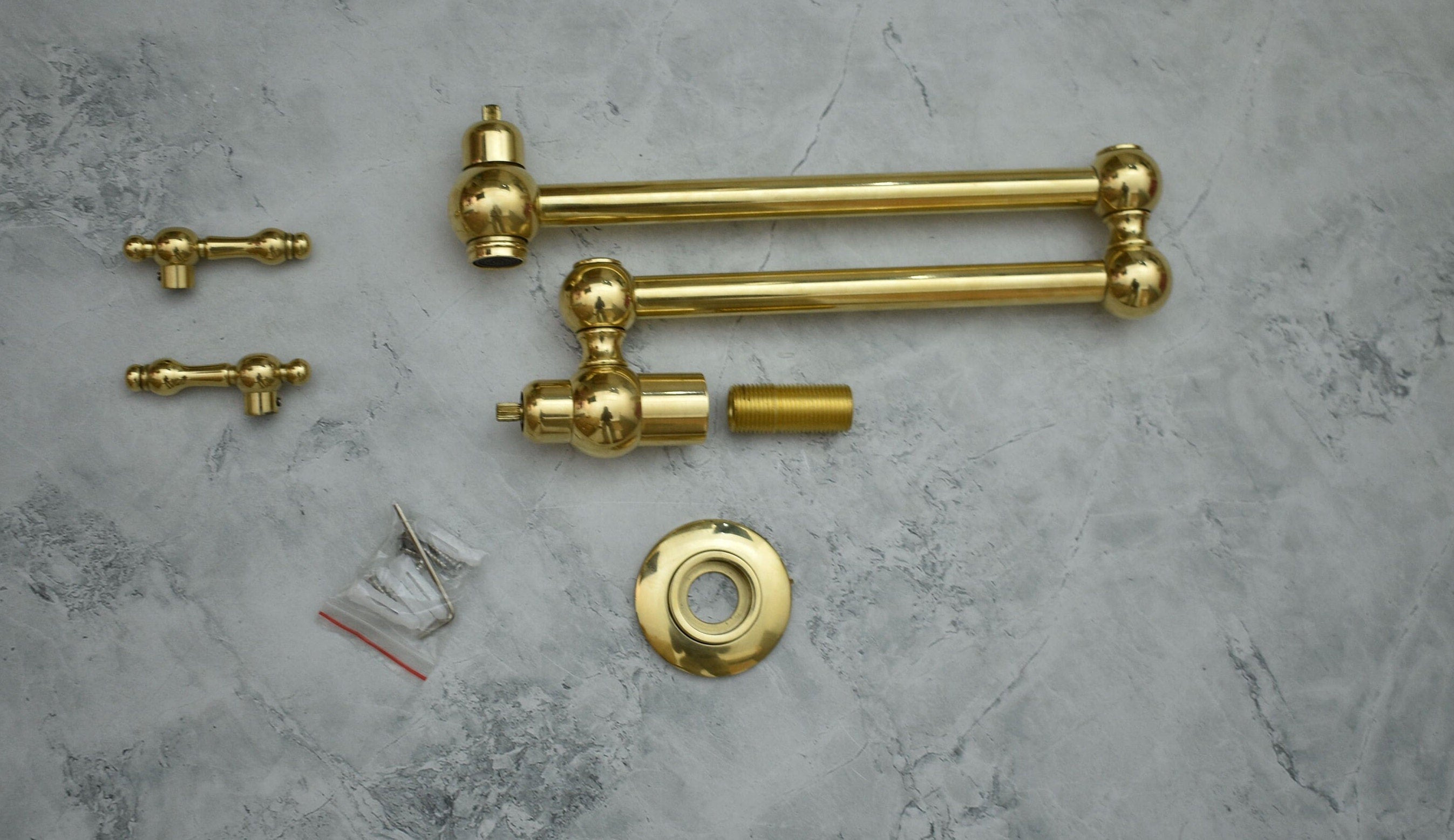 Solid Brass Pot Filler Faucet – Brass Wall Mount Kitchen Faucet | 21” Stove Pot Filler with Dual Handles