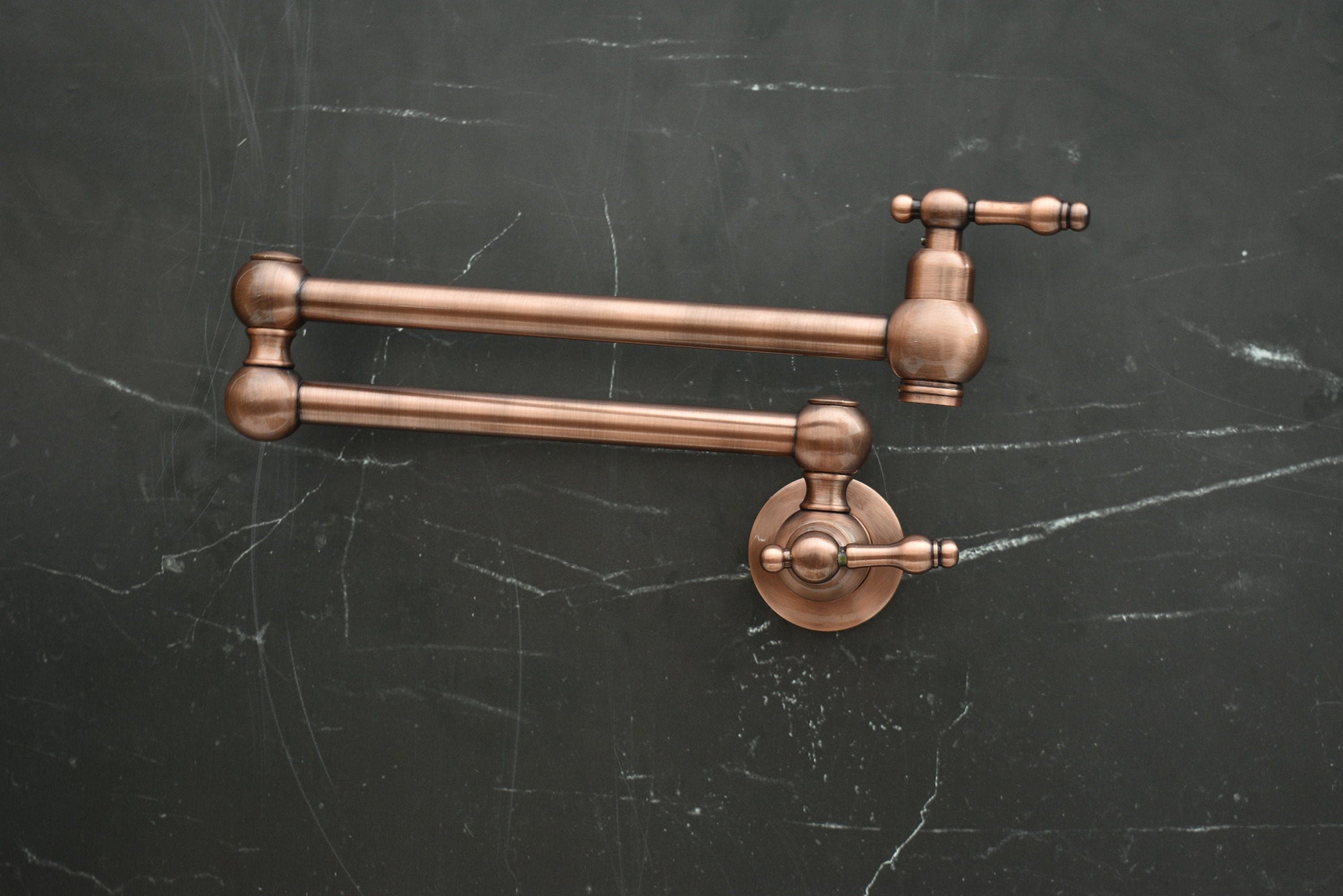 Handmade Copper Pot Filler Faucet – Wall Mount Kitchen Stove Faucet with Dual Brass Handles