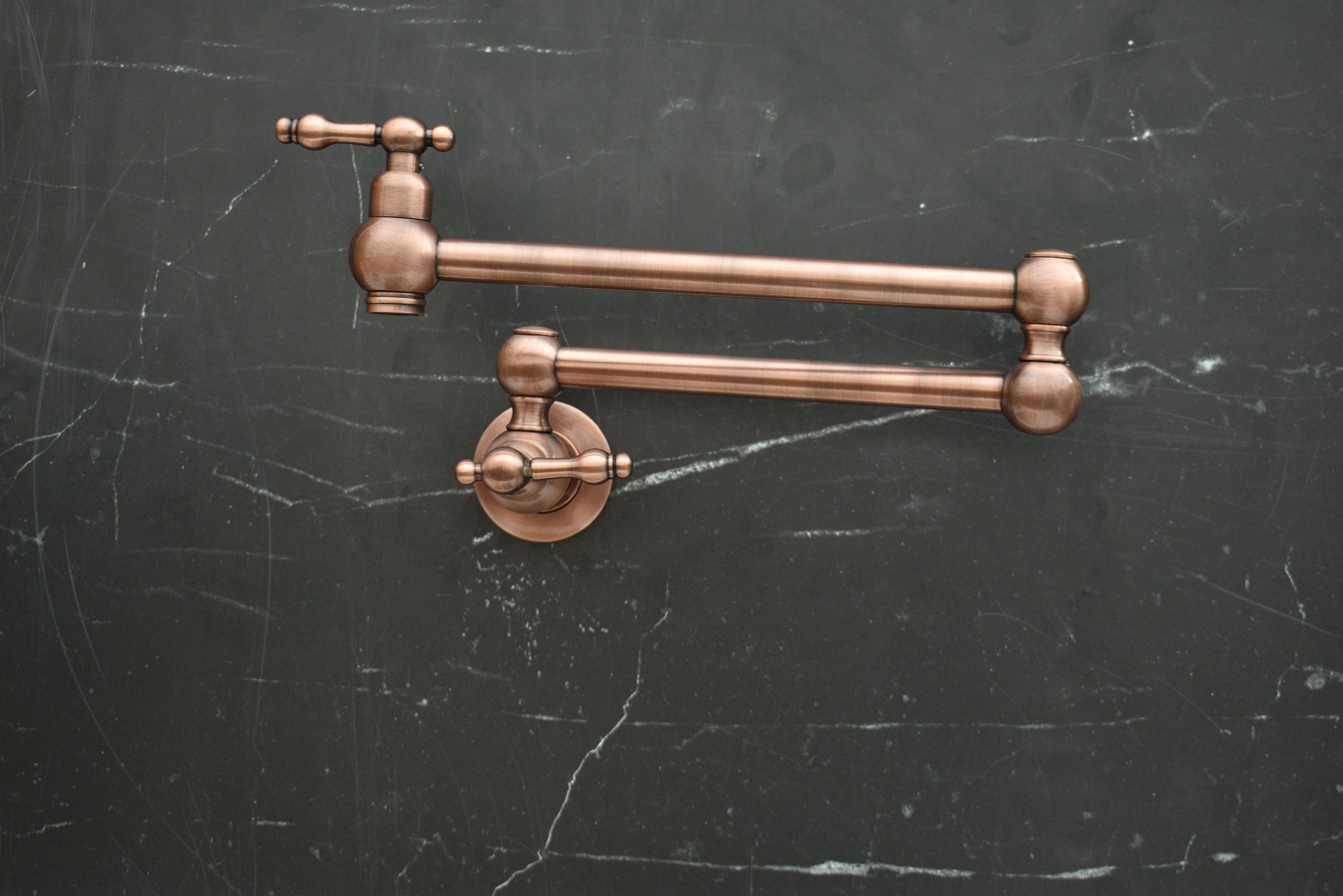Handmade Copper Pot Filler Faucet – Wall Mount Kitchen Stove Faucet with Dual Brass Handles