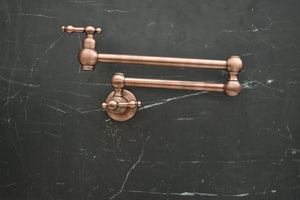 Handmade Copper Pot Filler Faucet – Wall Mount Kitchen Stove Faucet with Dual Brass Handles
